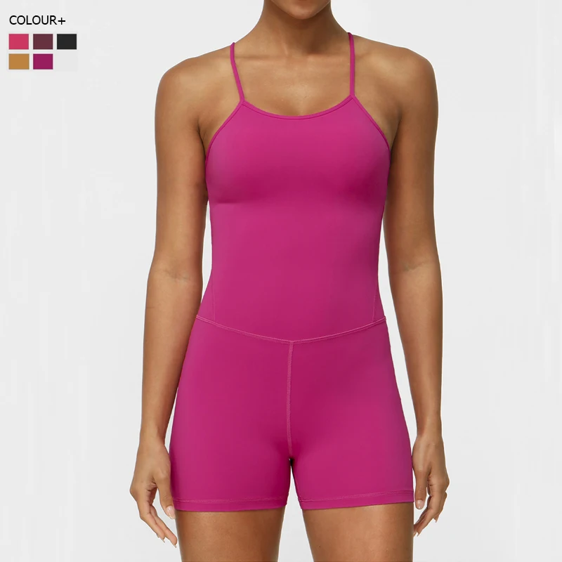 Women Summer Short Sportswear One Piece Fitness Yoga Set Close Fit Super Stretch Running Jumpsuit Female Workout Clothes