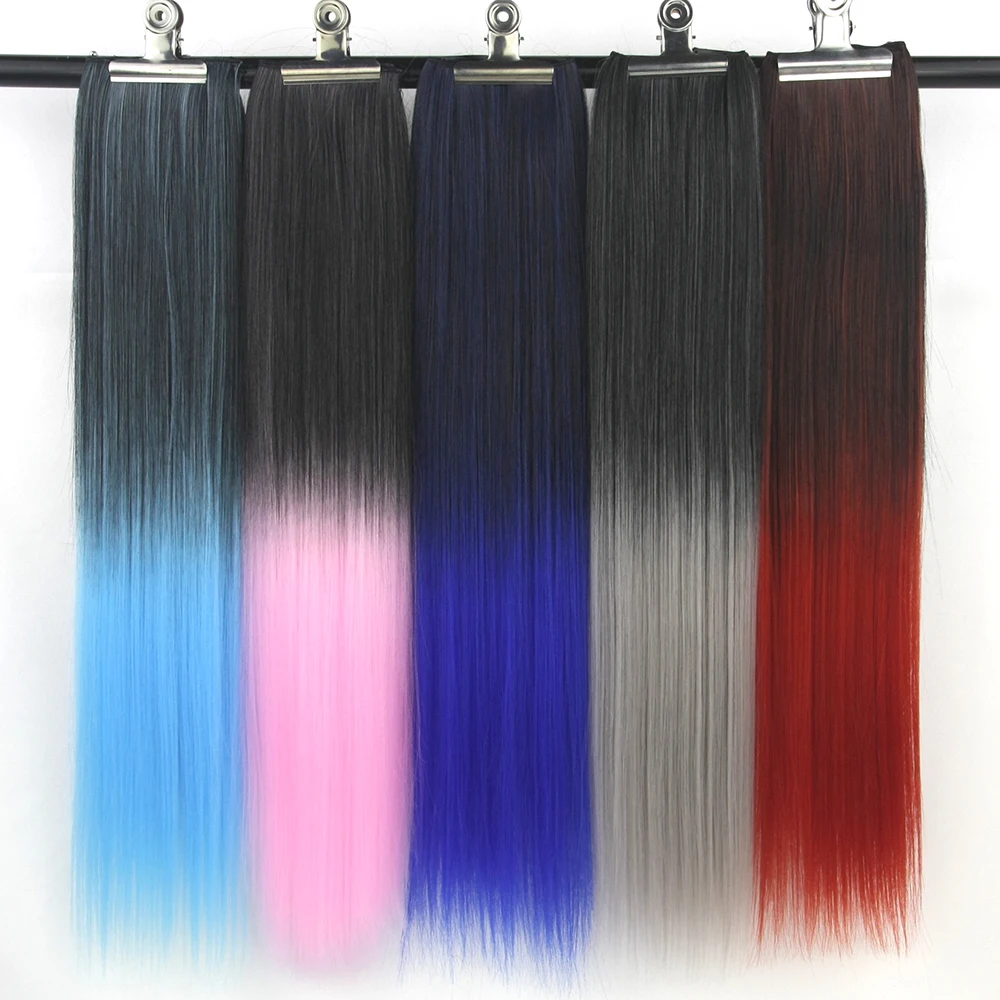 Soowee Synthetic Straight Fusion Clip in Hair Extensions Ombre Blue Hair One Piece Postiche Natural Hair