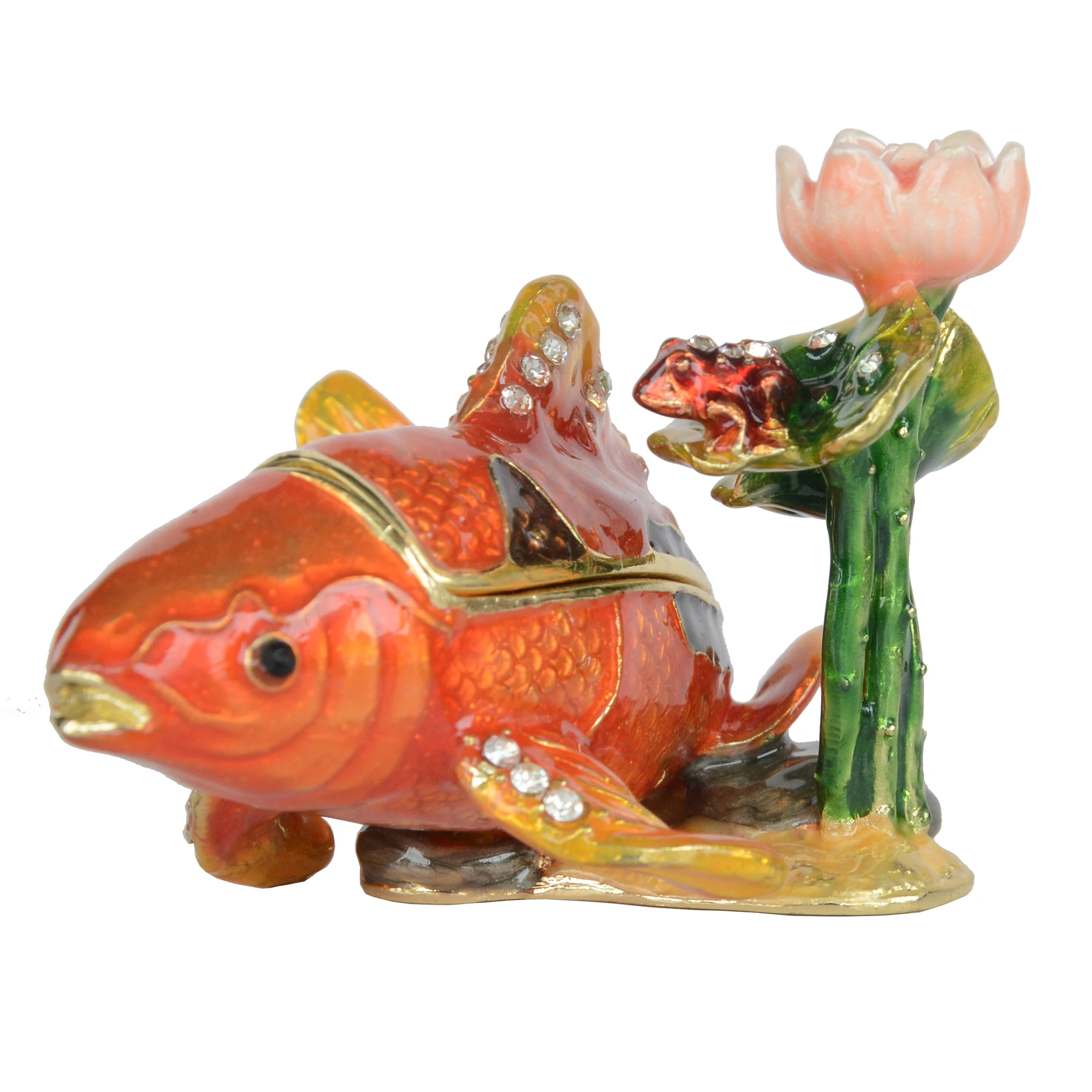 Koi Fish and Water Lily Trinket Box, Sealife Gifts, Bejeweled Jewelry Container, Ring Holder
