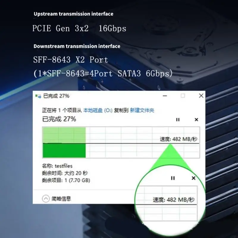 CORA Drive Routing Expansion Card for M PCIe Storage Builds, Two SFF-8087 Outputs for Media Library Array Work and Cleaner