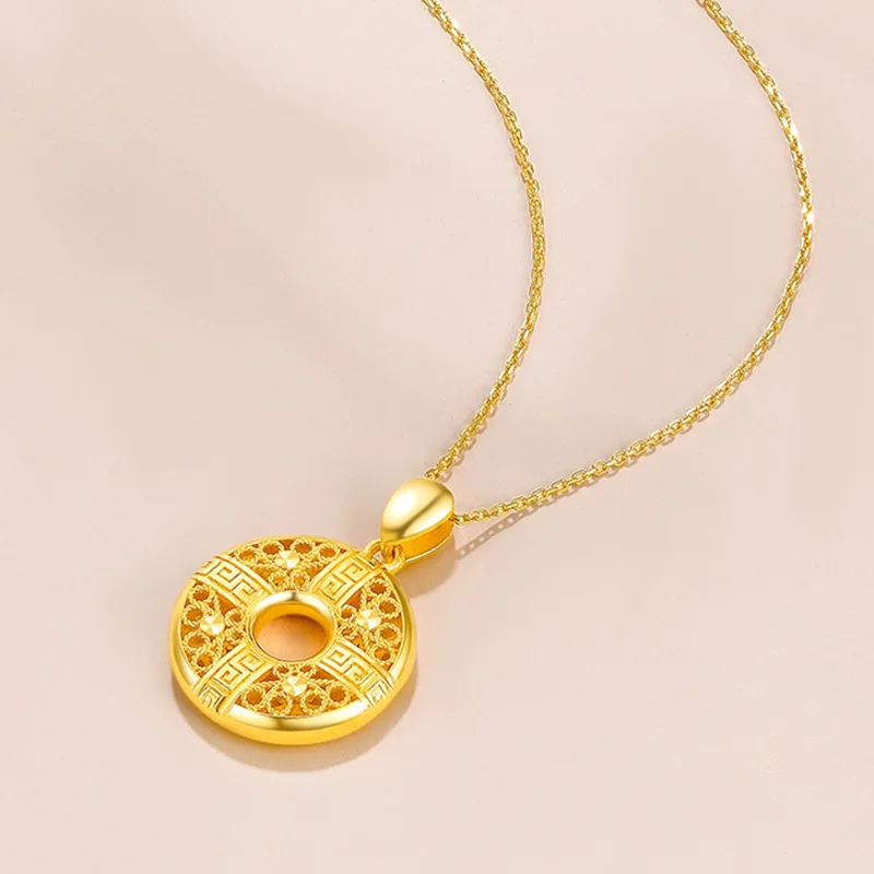 9999 real gold 24K yellow gold Hollow Pendant Pendant Necklace