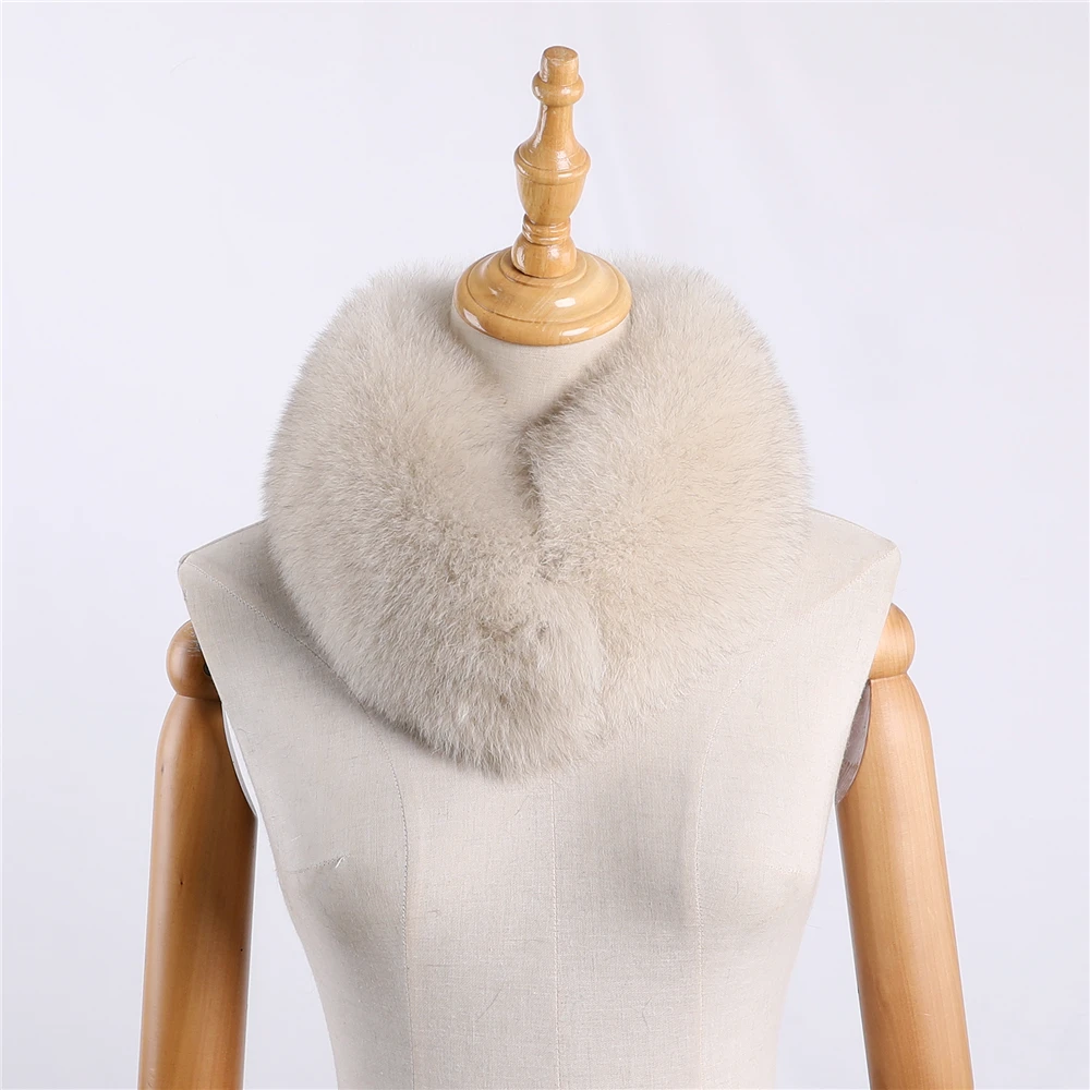 Women\'s Winter Warm Real Fox Fur Scarf Scarves Rex Rabbit Lining Neck Warmer Snood Ring Cowl Scarf Lovely Neckcheif Mufflers