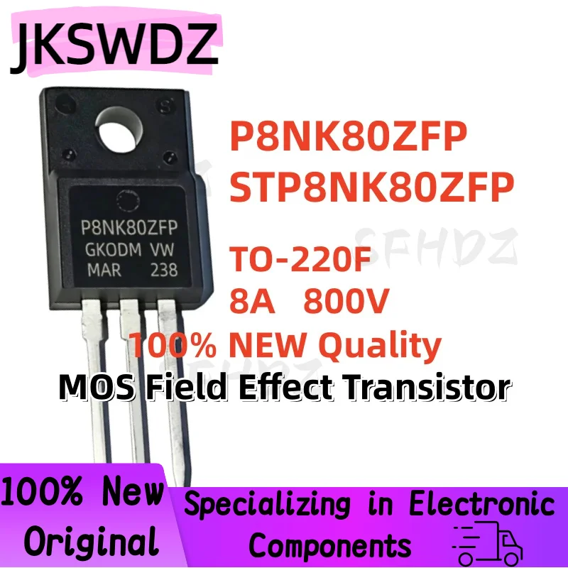 

10/20/30PCS 100% Brand New and High Quality STP8NK80ZFP P8NK80ZFP TO-220F 8A 800V MOS Field Effect Transistor