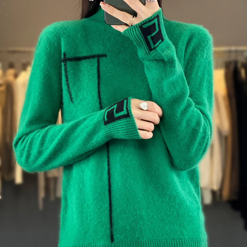 

100% Merino Wool Fashion Autumn Winter Half-turtleneck Sweater Pullover Cashmere Basic Classic Fashion Leisure Clothing Top