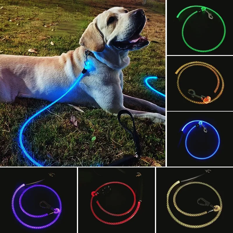 LED Luminous Dog Leash Night Safety Glowing Pet Walking Leash High‑Strength Anti‑Pull Rope For Dogs