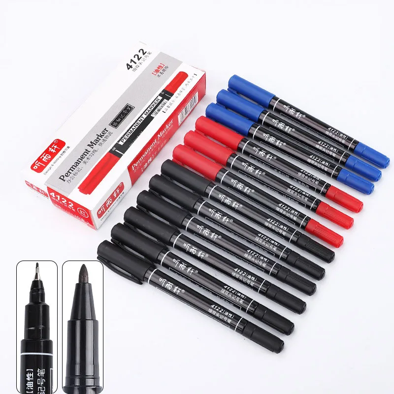 6pcs Waterproof Marker Pen Permanent Dual Tip 0.5/1.0 Mm Nib Black Blue Red Art Student School Children's Drawing Office