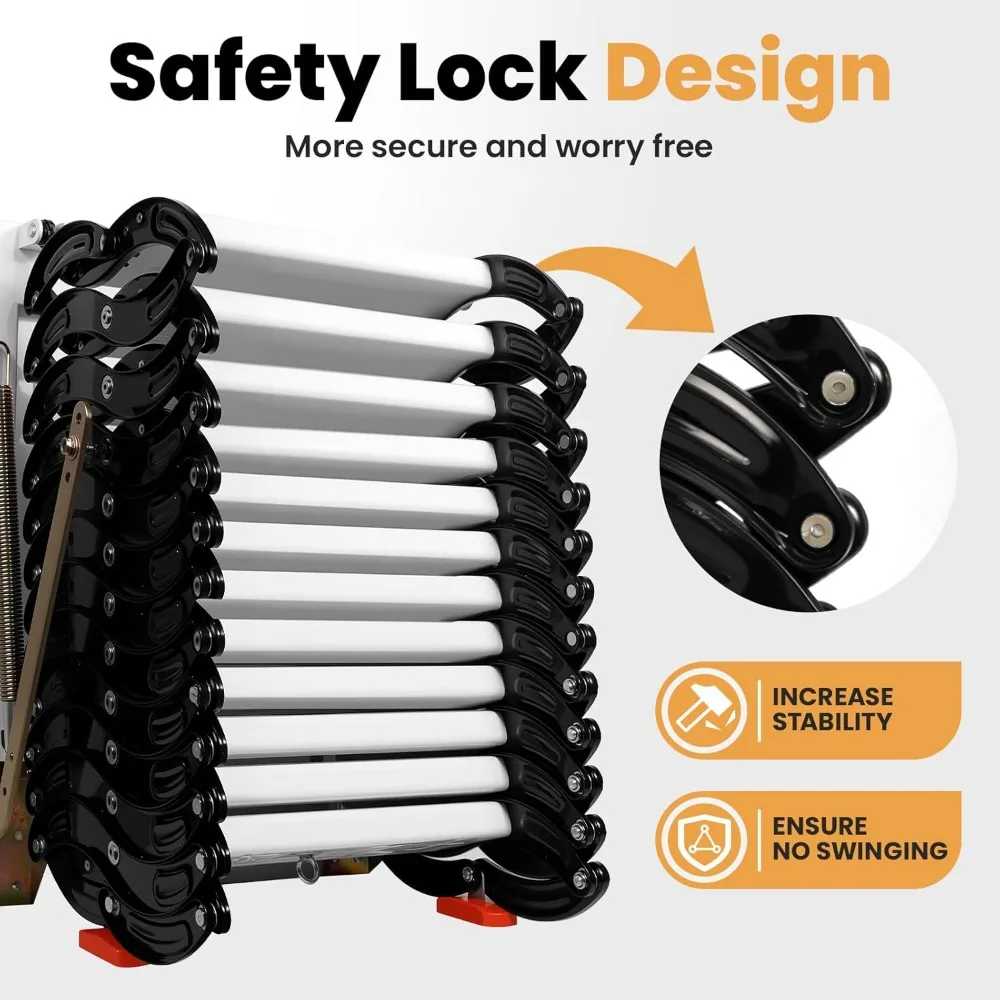 سلم عطري من الألومنيوم والمغنيسيوم قابل للطي بـ 12 خطوة بسعة 900 رطل، نظام سلم قابل للسحب للأسفل مثبت على الحائط