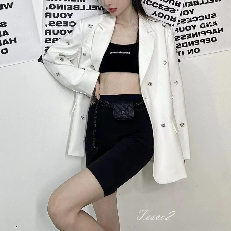 

Tesco 2024 Women's Suit Blazer Loose Long Sleeve Jacket With Letter Diamonds Women's Casual Blazer For Wedding Prom Party