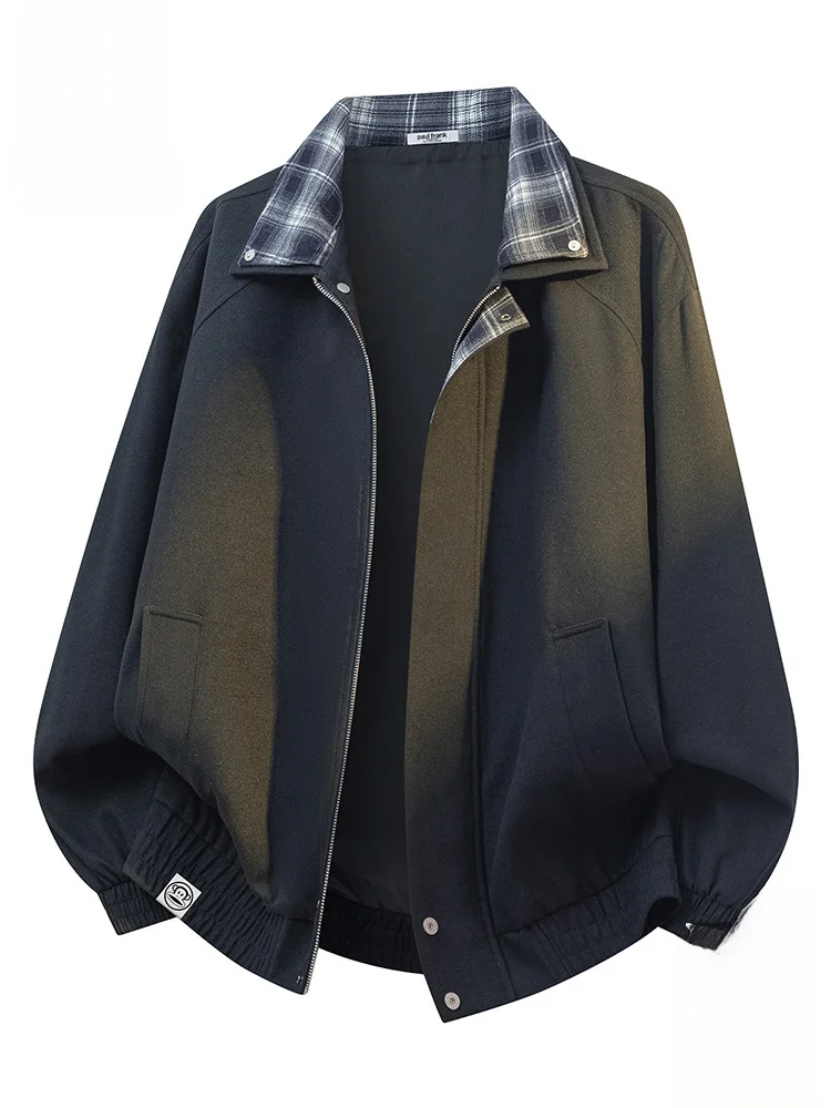 

PaulFrank Loose Fit Casual Men's Jaet Autumn New Sle Plaid Collar Monkey Face Outerwear Windproof Polyester Fiber