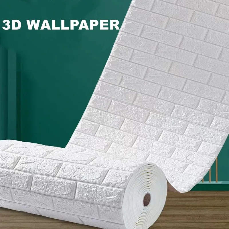 2m Long 3D Brick Wall Stickers DIY Decor Self-Adhesive Waterproof Wallpaper For Kids Room Bedroom Kitchen Home Wall Decor