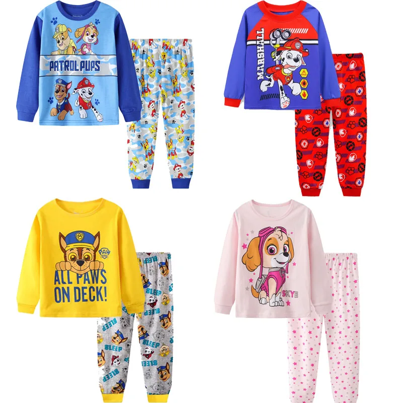 2pcs Paw Patrol Cartoon Pajamas Suit Chase Marshall Rocky Skye Children Long Sleeve Anime Home Clothes Boys Girls Gifts Apparel