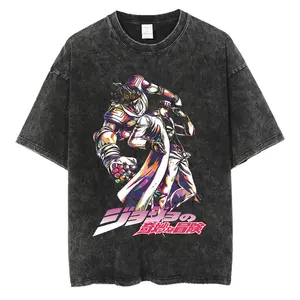 ヴィンテージウォッシュテシャツの男性サマーヒップホップストリートウェアTシャツJojo Bizarre AdventureアニメプリントコットンカジュアルショートスリーブTシャツ 8ベストセールスジョスビザールアドベンチャー-4