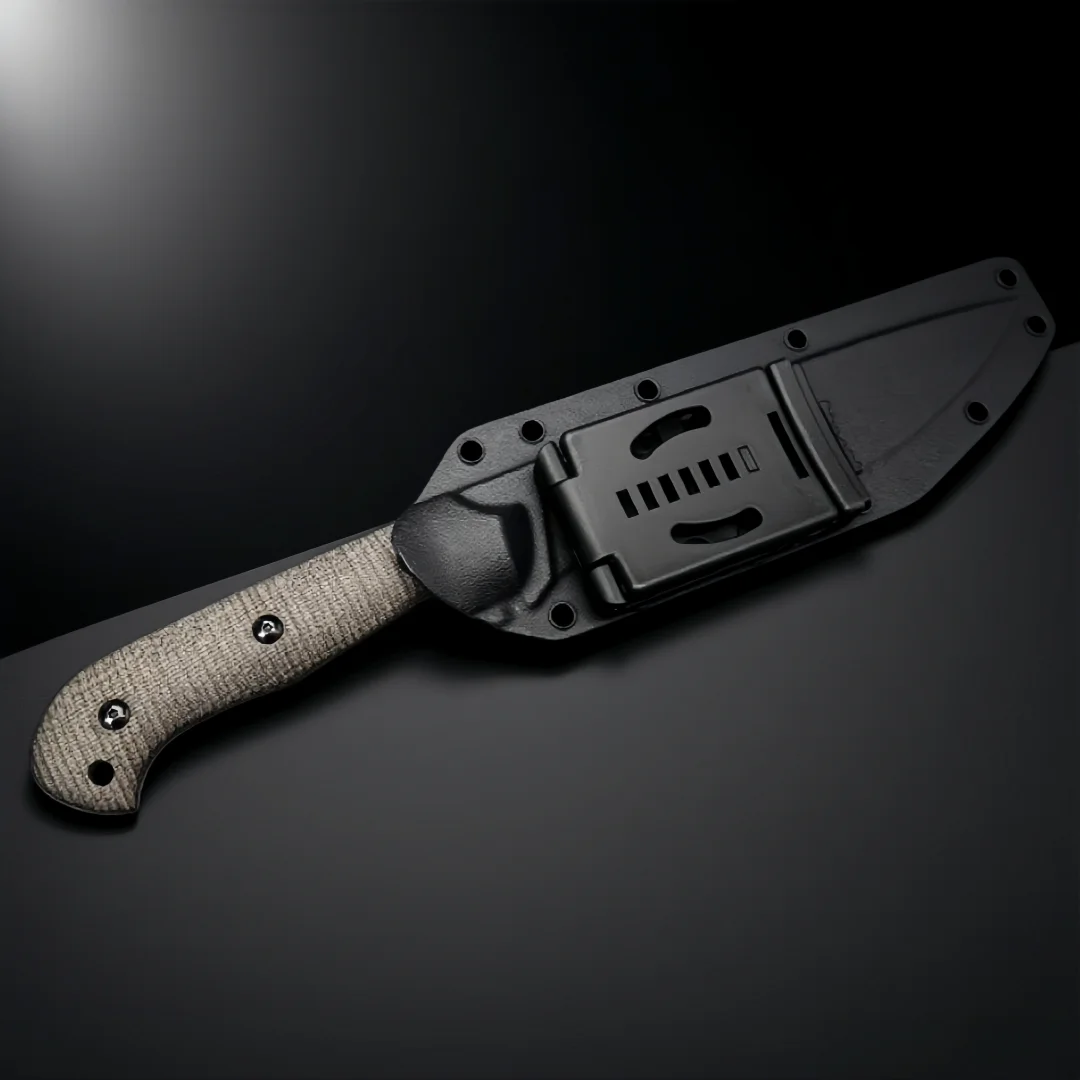 الصمت - سكين صغير مستقيم بمقبض من ألياف الكتان، سكين صيد للتخييم والبقاء على قيد الحياة، سكين فواكه حاد تكتيكي مغمد على شكل حرف K