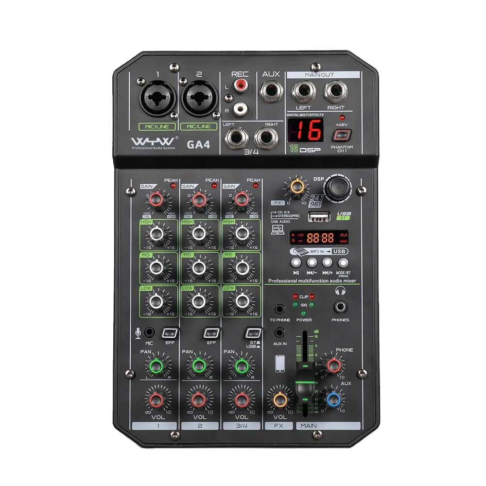 Professional 4 channels pc audio interface mixer with wireless connection recording