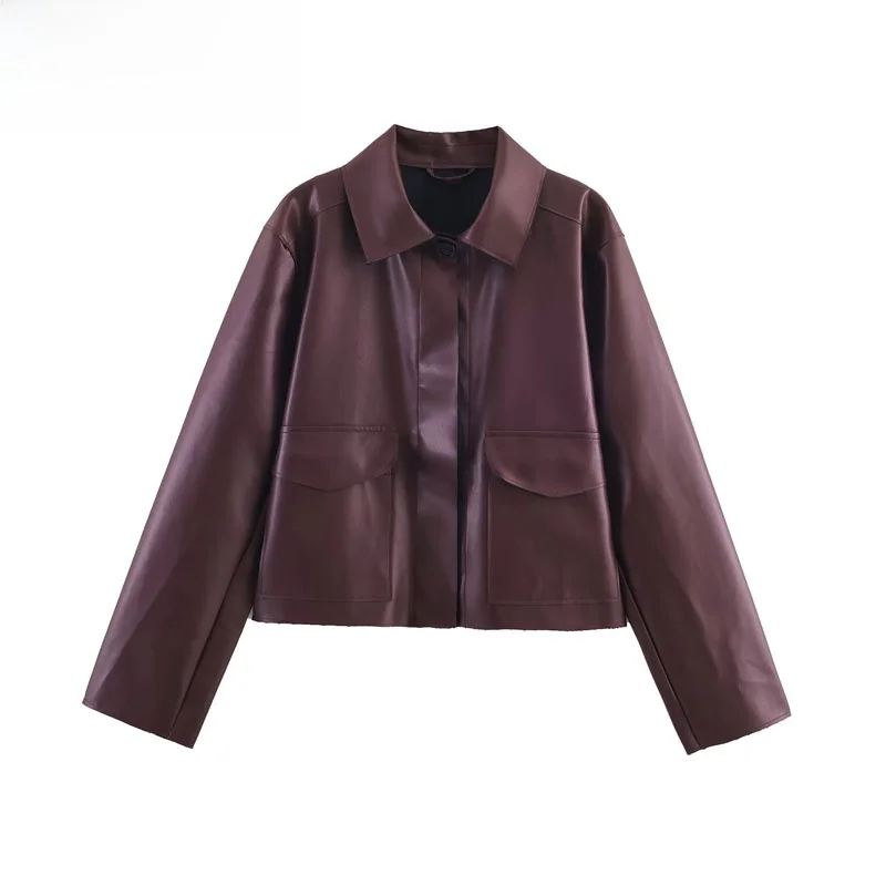 ملابس خارجية نسائية طويلة من الجلد الصناعي من Faionable لخريف 2025 Sle ملابس خروج دافئة من ألياف البوليستر