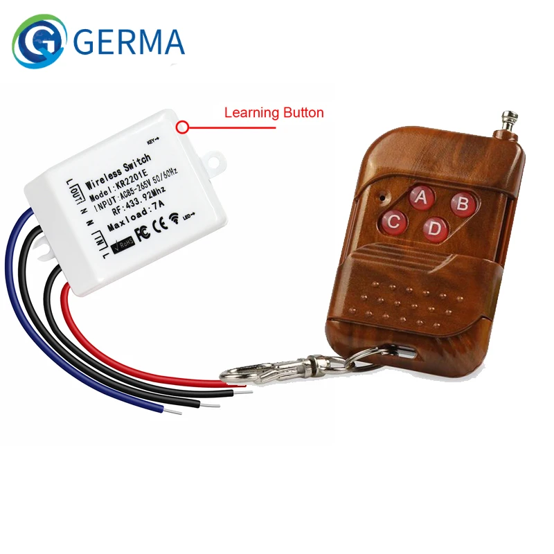 GERMA 433mhz Wireless Remote Control Learning Code RF Transmitter  AC 85-265V 1CH Wireless Relay Receiver 433mhz For Smart Home