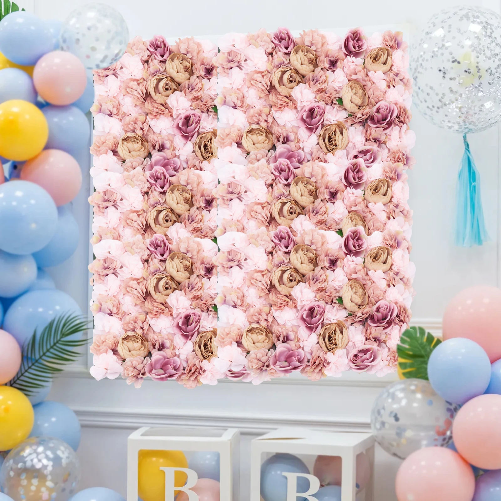 

Pack with 6 Artificial Flowers Wall Silk Flower Wall Panel Rose Wall DIY Wedding Party Garden Street Background