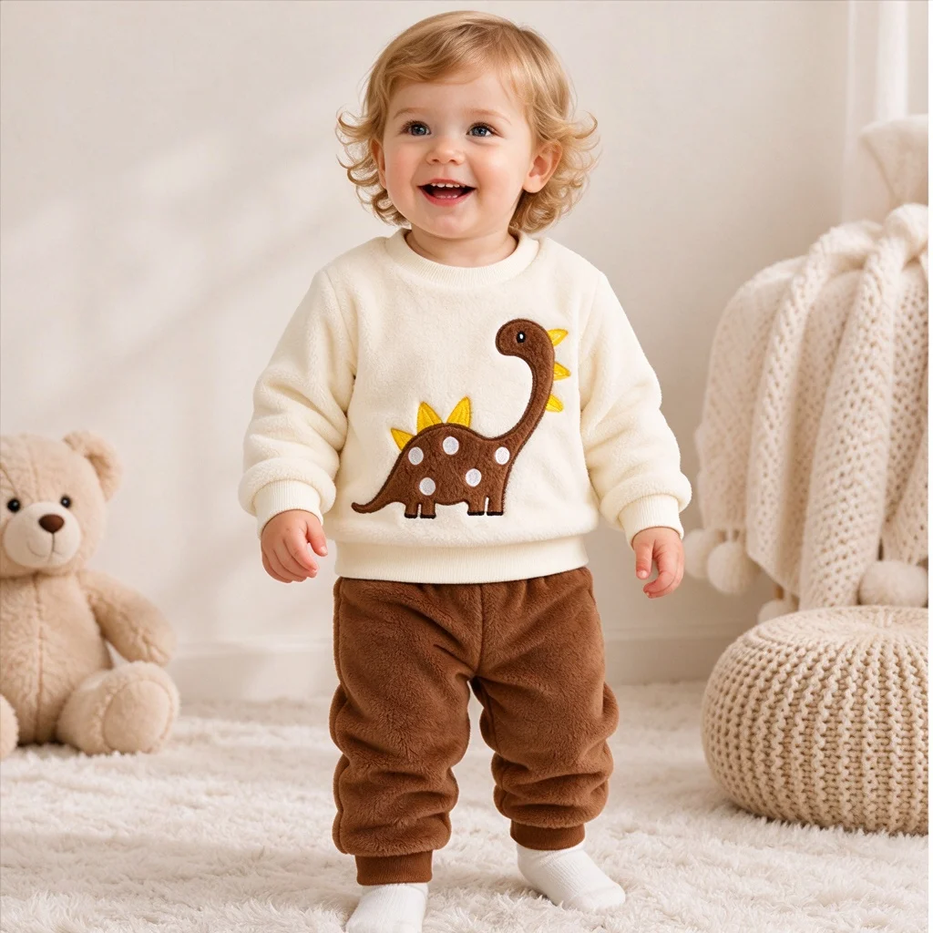 Toddler Boy Winter Fleece Jacket - 2Pcs Toddler Baby Winter Fleece Clothes