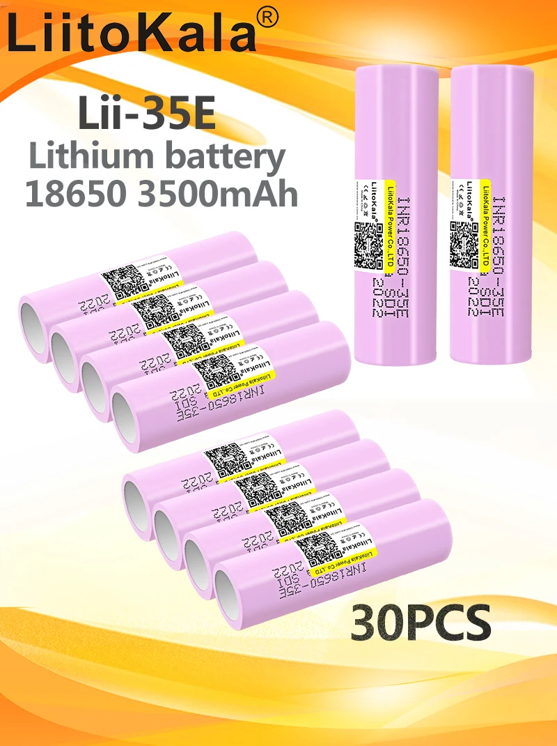 30PCS Liitokala 35E Original 18650 Lithium Battery 3500mAh 3.7v 25A High Power INR18650 For Electrical Tools