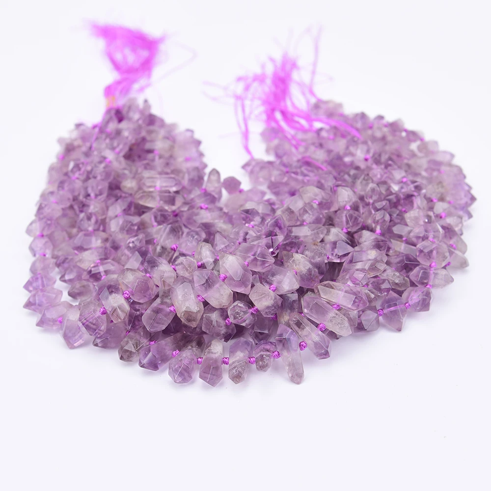APDGG A+ Natural Purple Amethyst Quartzs Cutting Double Pointed Shaped Loose Pendant Beads 16'' Strand Jewelry DIY view 6
