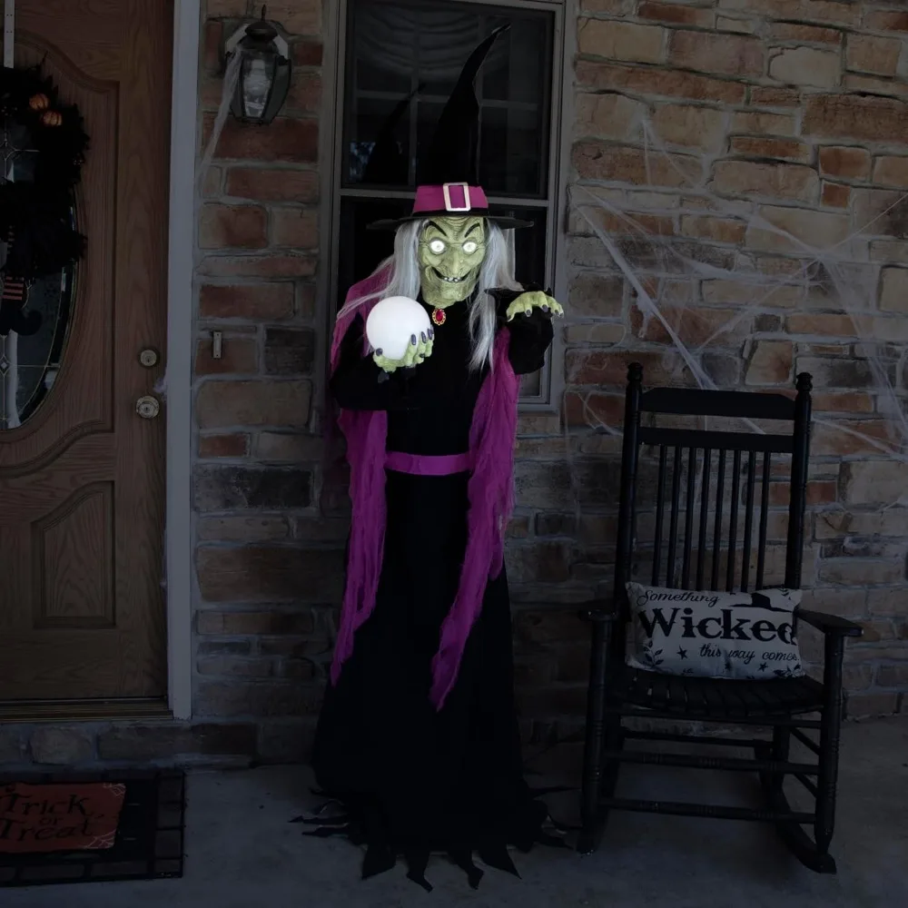 6-Ft. Tall Fortune Teller Witch, Plug-in Motion-Activated Talking Scare Prop Halloween