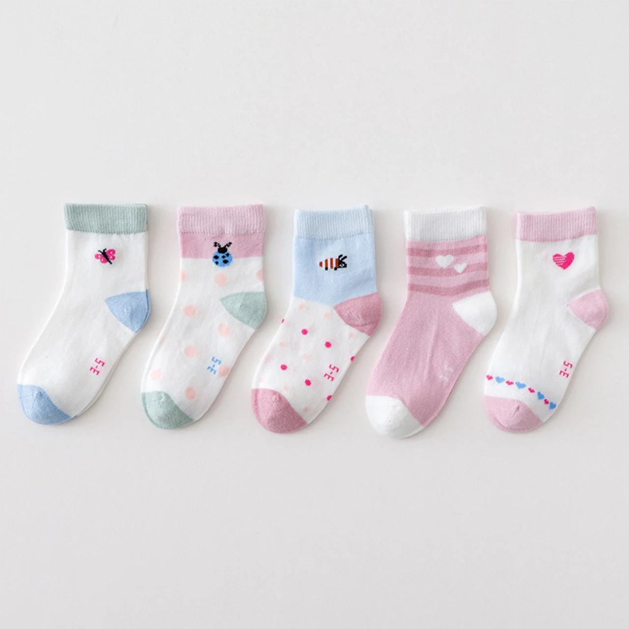 5pair Kids Summer Mesh Socks Thin Breathable Children Cotton Sock 3-12Year Boys Girls Mid-calf Sock Cute Cartoon Baby Footwear