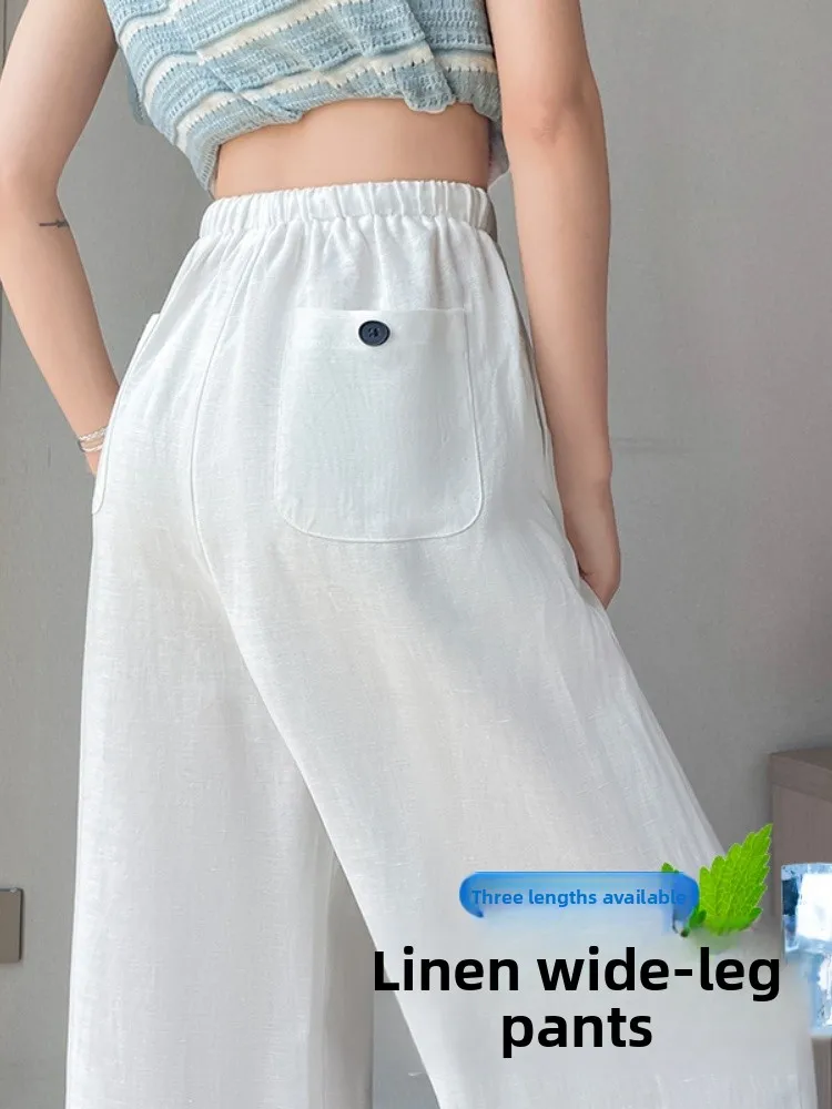 Estate sottile gamba larga cotone lino seta ghiacciata senso appeso pigro aceto texture pantaloni Sakamoto vita alta taglio dritto lungo Tro...