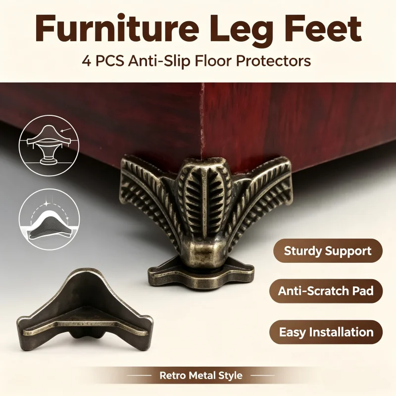 `4Pcs Antique Metal Furniture Corner Feet Decorative Box Chest Leg Brackets with Screws for Wooden Cabinet`