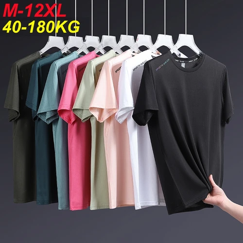 Camisetas de 180kg, 12xl, 11xl, 10xl, 9xl, talla Extra grande, secado rápido, cuello redondo, manga corta, camisetas de gran tamaño, ropa holgada grande