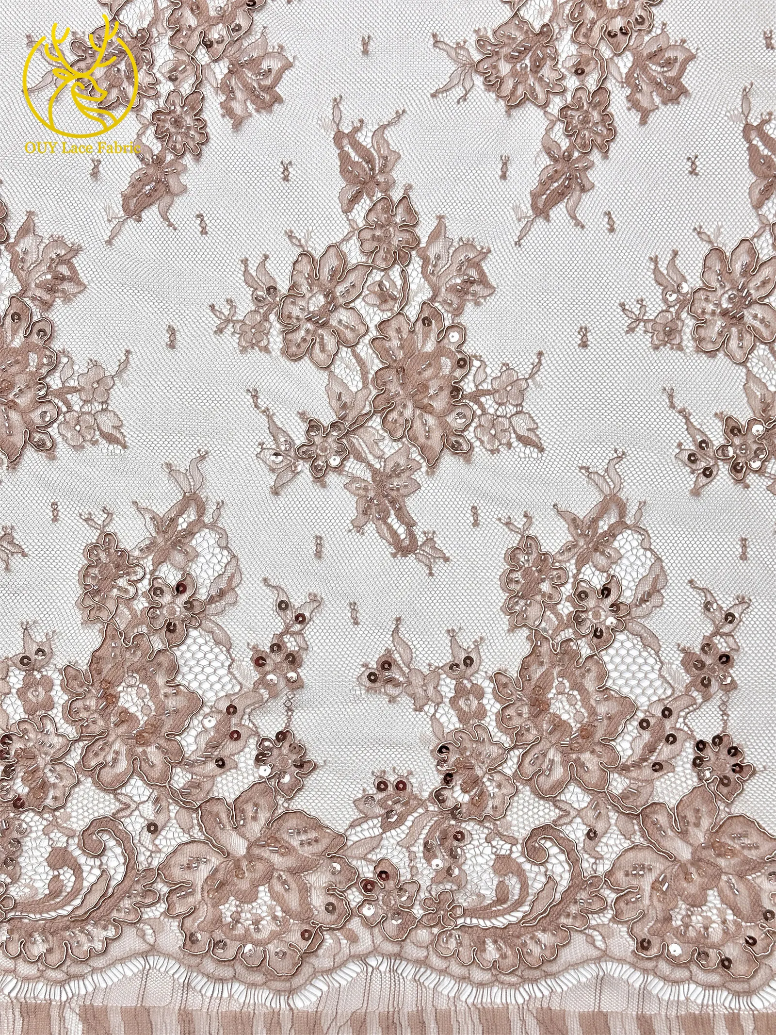 Elegante, exquisite, würdevolle, neue, modische, handgefertigte, perlenbesetzte, mit Pailletten bestickte Netzspitze, vollständig mit Perlen besetzt, für Damen-Hochzeitskleider – Detail 7