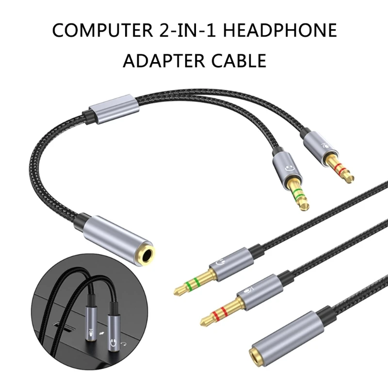 Разветвитель для наушников для компьютера: 3,5 мм (мама) на 2x3,5 мм (папа) плетеный кабель
