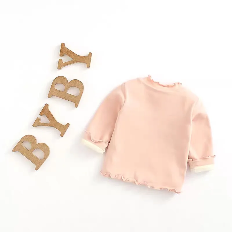 Baby Fleece T-shirt Winter Bottoming Shirt New Girl Long-sleeved Top Baby Color Thickened Warm Bottoming Shirt