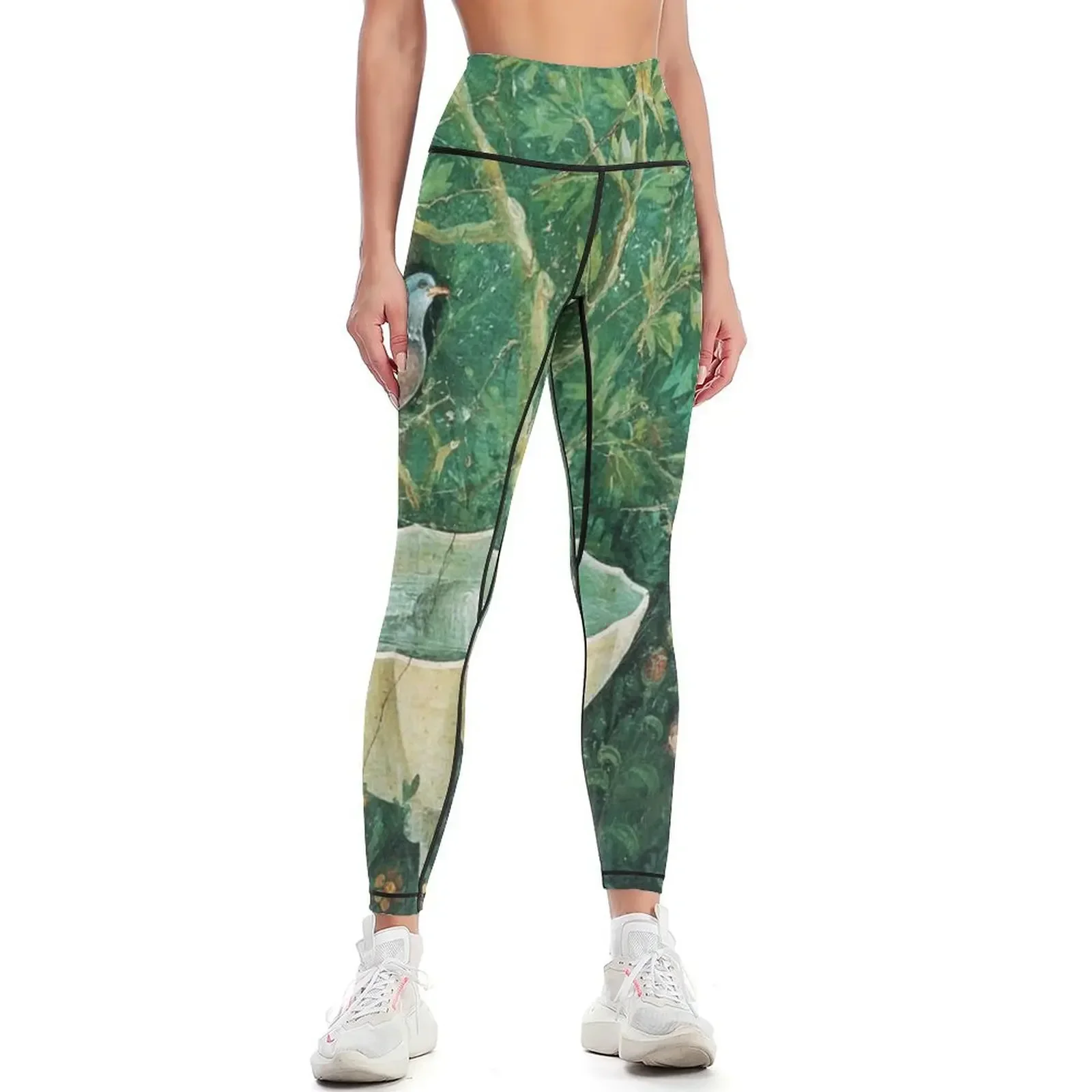 

POMPEII COLLECTION,LITTLE BIRDS,DOVES AND FOUNTAININ GARDEN ,GREEN FLORAL Leggings sport set sportswear for gym Womens Leggings