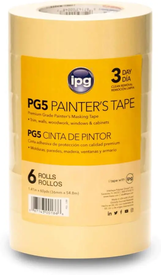

PG5, 3-Day Masking Tape, 1.41" x 60 yd, Tan, (6-Pack)