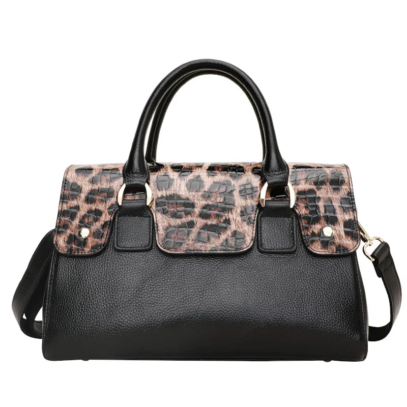 Genuine leather women\'s bag European and American new trendy women\'s leopard print ladies bag Messenger portable shoulder bag