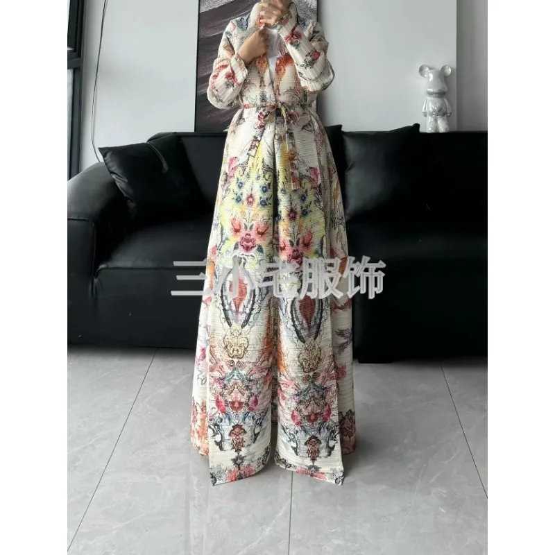 2024 Summer New Muslim Abaya Women\'s Fashion Luxury Printed Long Sleeve Fold Collar Extended Coat Elegant Robe Women