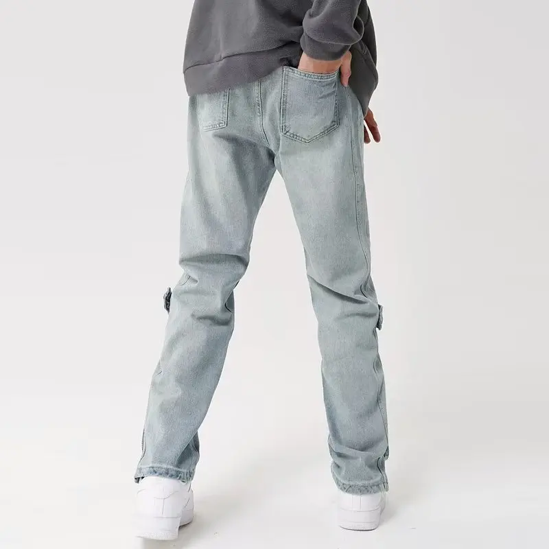 2026 Cyber Y2K Mode Gewaschene Blaue Baggy Jeans für Herren – Knöchelreißverschluss, Gerade geschnittene Old-Denim-Hose, Pantalones Hombre – Detail 10