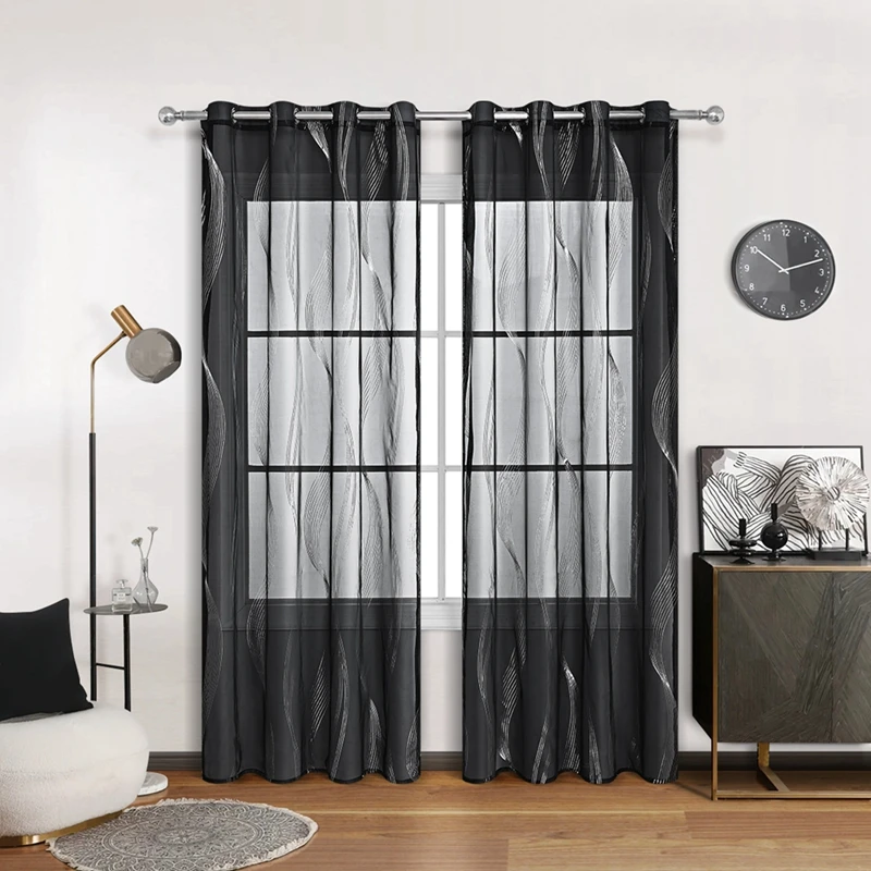 1Sheet White/Black Transparent Curtains For Living Dining Room Bedroom Simple Window Drapery Sheer Curtains Home Window Decor