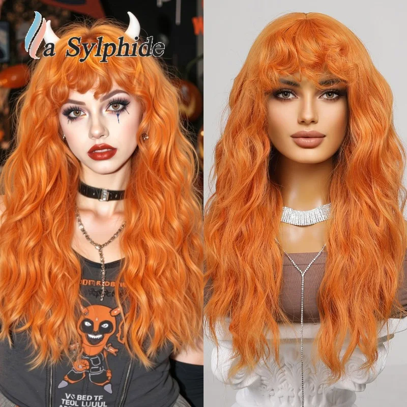 cosWomen's Full Head Wig High-Temperature Fiber Orange Cross-Border Halloween Party Long Curly Hair