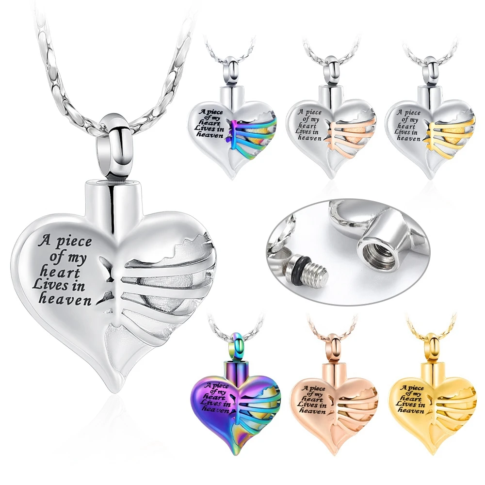 Free Shipping Memorial Urn Necklace Heart Pendant Customized Engraved Word Pet Ashes Holder Stainless Steel For Women Jewelry