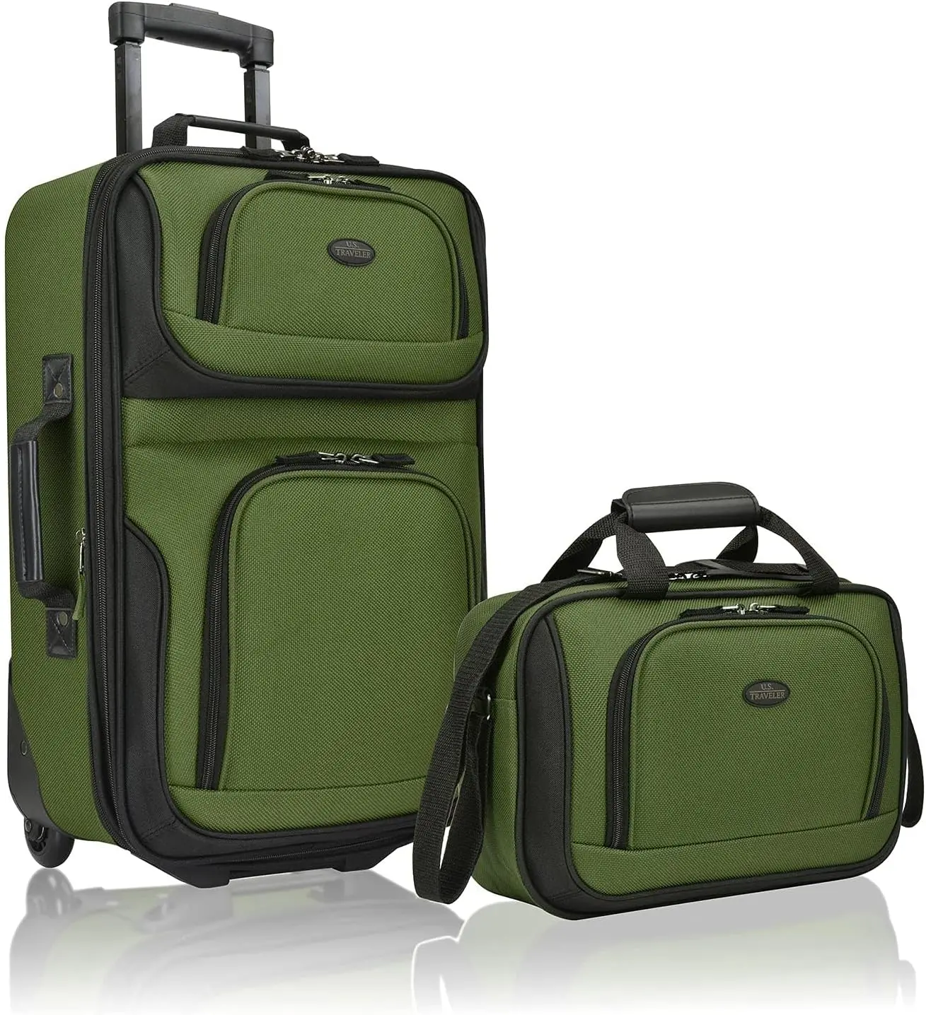 

Green Lightweight Rolling Carry-on Suitcase with 2 Wheels, Expandable for Easy Travel