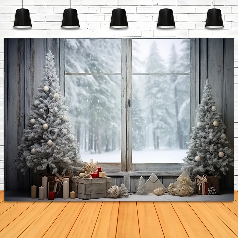 

Christmas Day New Year Decoration Photography Backdrops Pinecones Snow Fireplace Xmas Tree Winter Holiday Party Background DT-04