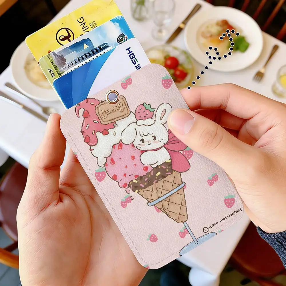 Cute M-Mikko I-Illustrations PU Soft Leather Rectangular Key Card Holder Induction Elevator Protection Cover Youth Faion Accory