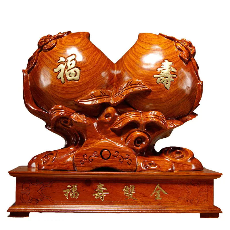 rosewood carving Fushou Shuangquan Shou peach ornament home decoration crafts
