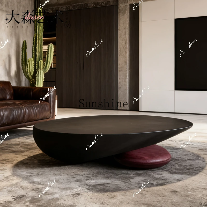 

Italian minimalist modern cobblestone coffee table design oval living room high-end small apartmentM