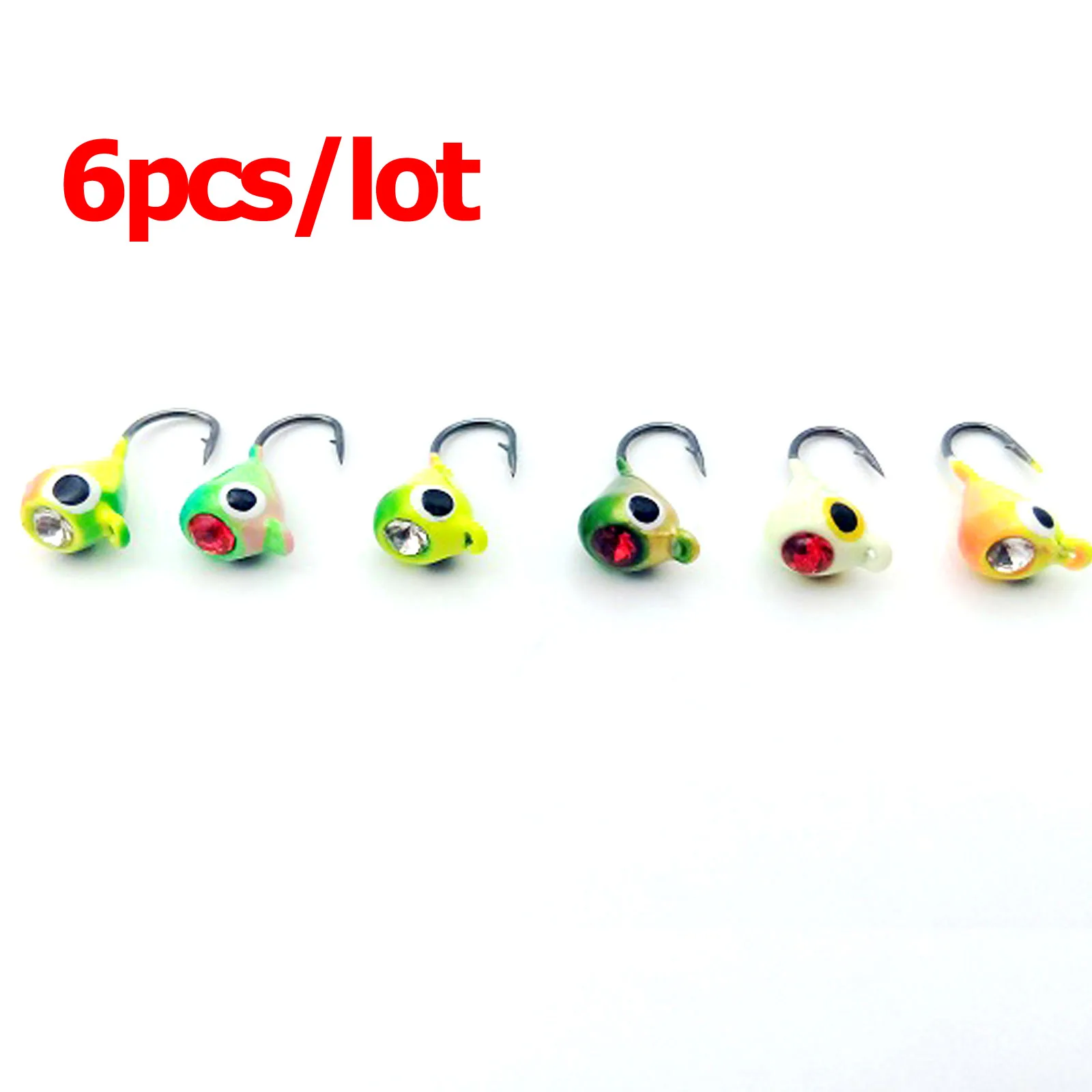 6PCS Drill hook ice fishing Lead Head Hook Micro Lead Fishing Raft Ice Fishing for 1 Gram 15mm with Drill Color Tadpoles