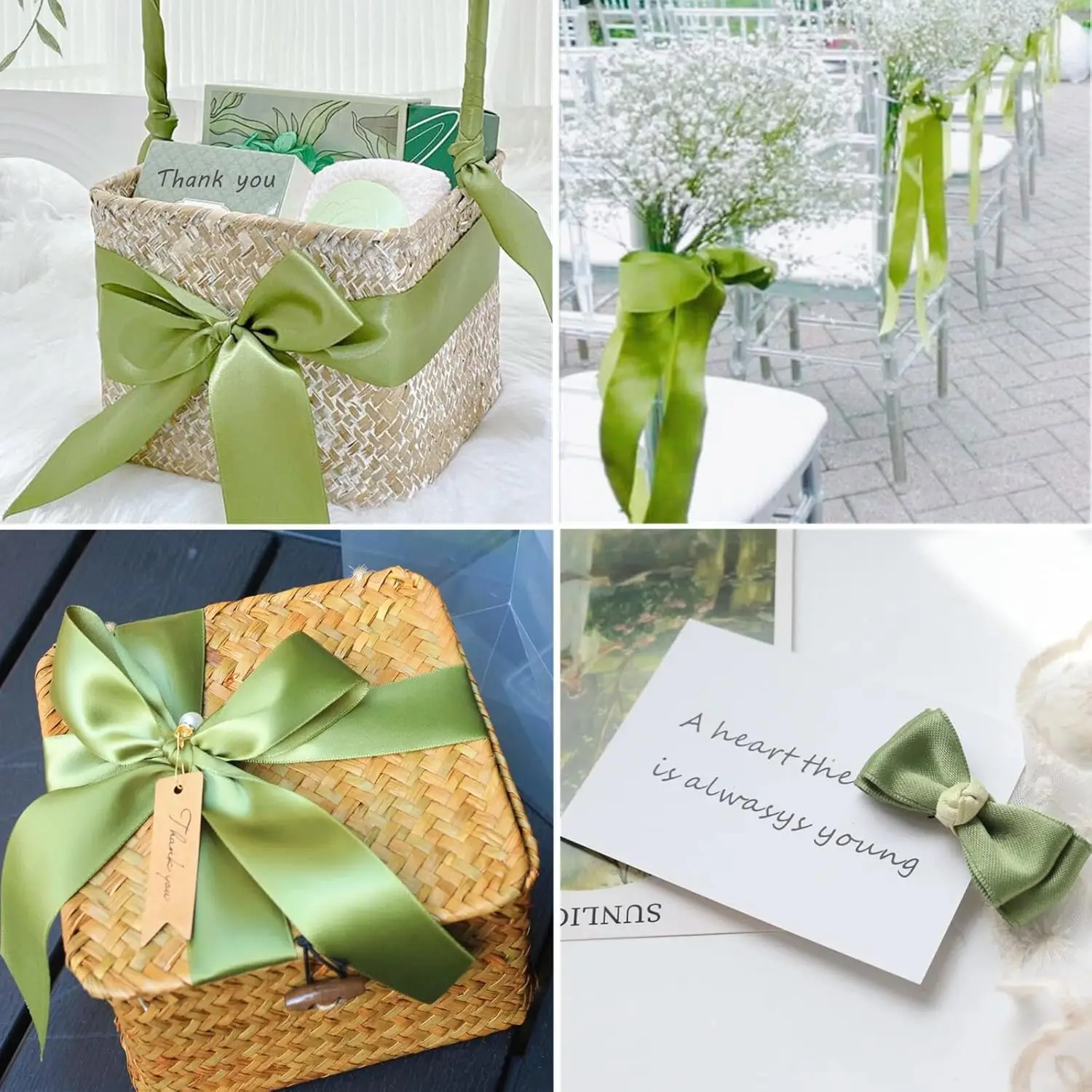 Sage Green Ribbon 2 inch Double Face Green Satin Ribbon for Flower Bouquet Wrap, Dusty Sage Silk Satin Ribbons for Wedding Invit