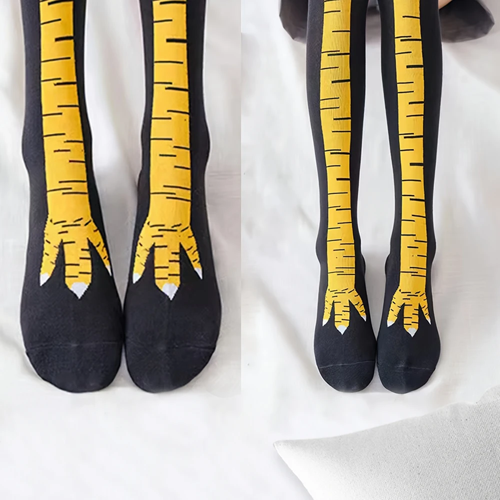 1/2/5 Pairs Women Knee High Socks Trendy Cartoon Funny Chicken Claw Socks Fitness Sports Casual Slim Leg Long Tube Socks Women