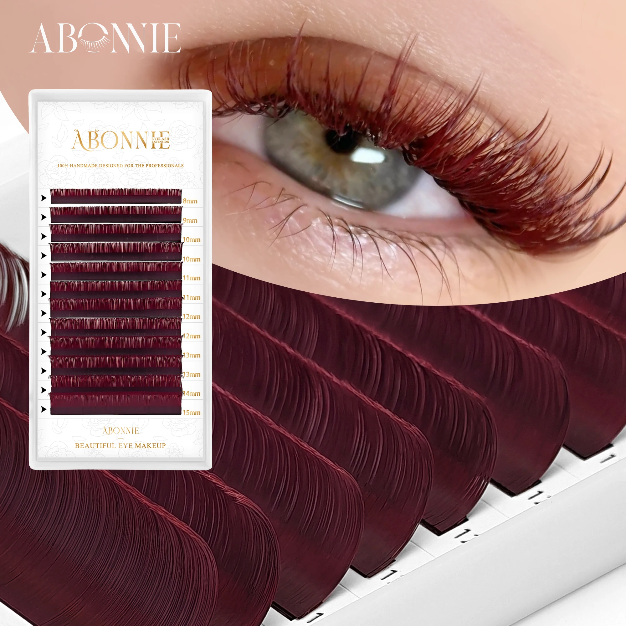 ABONNIE Burgunderrote Wimpern 0,05 0,07 Weinrotbraune Farbige Wimpernverlängerungen Ultra Weiche Farbenfrohe Einzelne Künstliche Wimpern