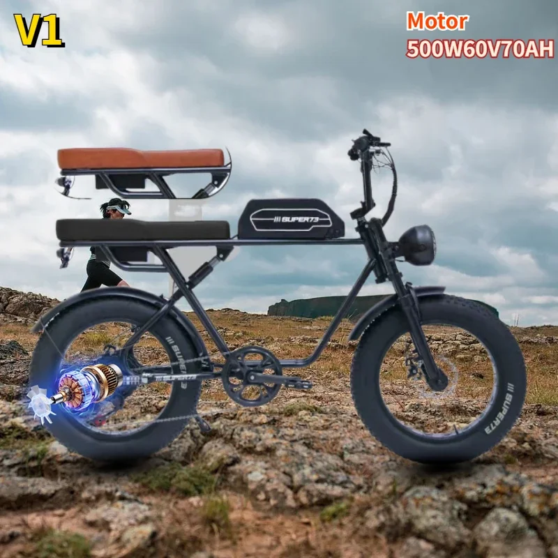 Electric bicycle Super73-Y1 500W60V70AH lithium battery retro electric motorcycle fat tire snow mountain road off-road ebikes